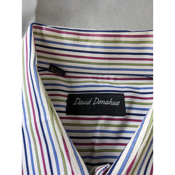 David Donahue Shirt Multicolor Striped Button Up Dress Mens Size 16.5 34/35 - Picture 3 of 9